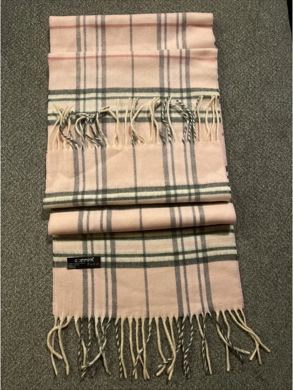 V Fraas Cashmink Scarf Womens Pink Plaid Fringed Made In Germany Very Soft
